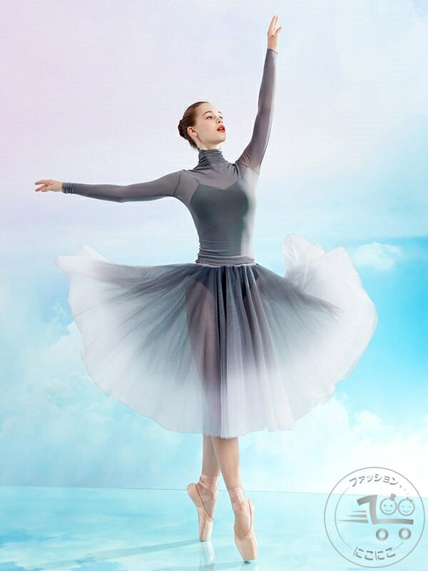 新生活 バレエ 長袖 大人 上下セット 2点セット グレー レディース ロング丈 バレエ用品 ダンス衣装 上下セット長袖 バレエ スカート