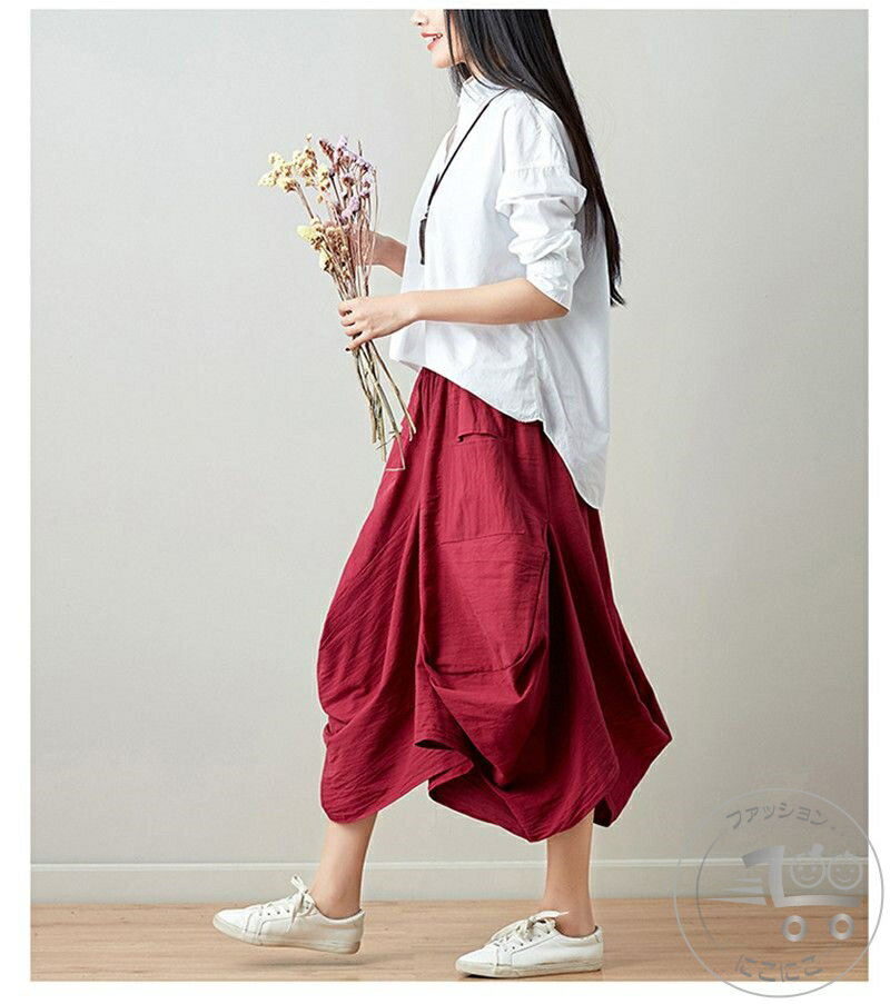 新生活 レディース ボトムス フレアスカート ロング スカート マキシ丈 ゆったり 大人 スカート ネイビー グレー 黒 カーキ ハイウエスト ウエストゴム