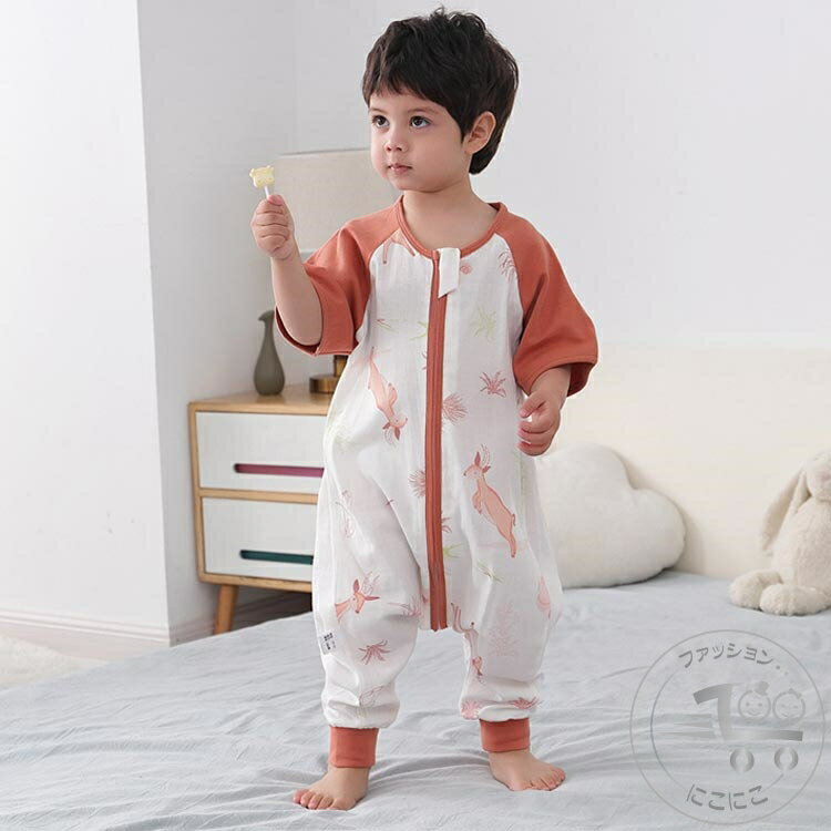 新生活 スリーパー キッズ ベビースリーパー ガーゼスリーパー 半袖 前開き 柔らかい お昼寝 パジャマ ..