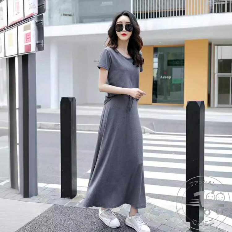 新生活 レディース 上下セット 半袖 Tシャツ ロングスカート フレアスカート トップス マキシスカート 上下組 セットアップ カジュアル きれいめ ルームウェ...