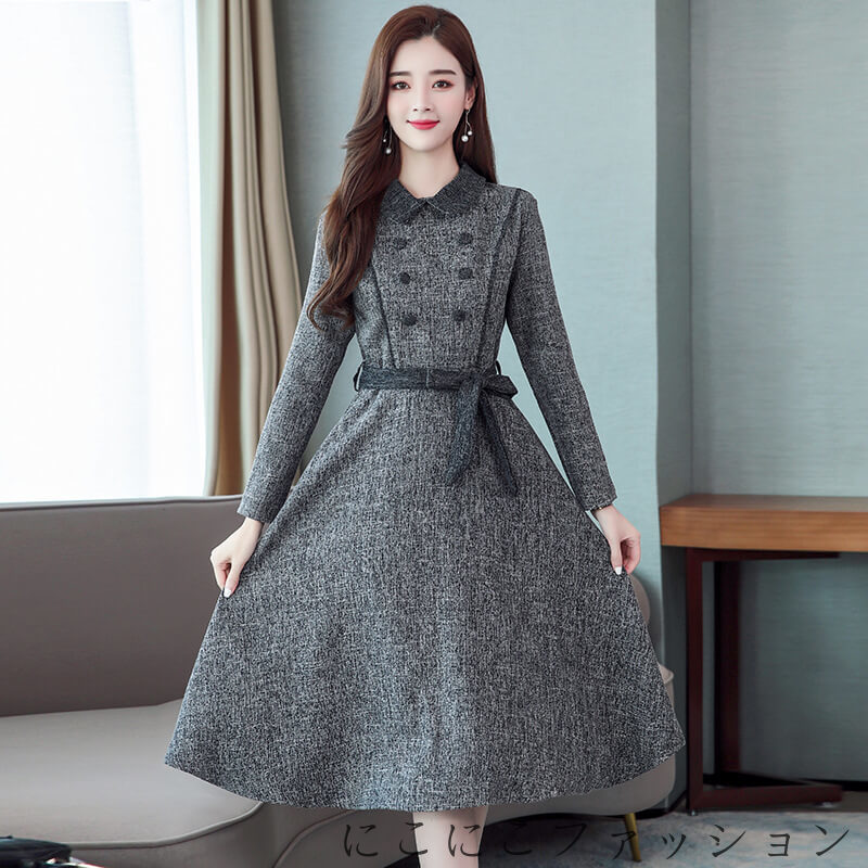 新生活 ワンピース 秋冬 レディース きれいめ Aライン ロングワンピース マキシ丈 ロング フレア 大人 上品 ミディアム丈 ミモレ丈 エレガント カジュアル ワンピ 長袖 大きいサイズ フォーマル 結婚式 パーティー ドレス オフィス