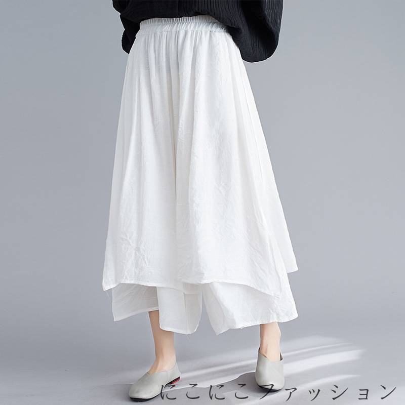 新生活 パンツ ワイドパンツ リネンパンツ レディース ボトムス 綿麻 リネン 9分丈 スカーチョ ガウチョパンツ 体型カバー 春 夏 無地 薄 涼しい リラックス ワイド ゆったり カジュアル 大きいサイズ 夏用 きれいめ 涼しい