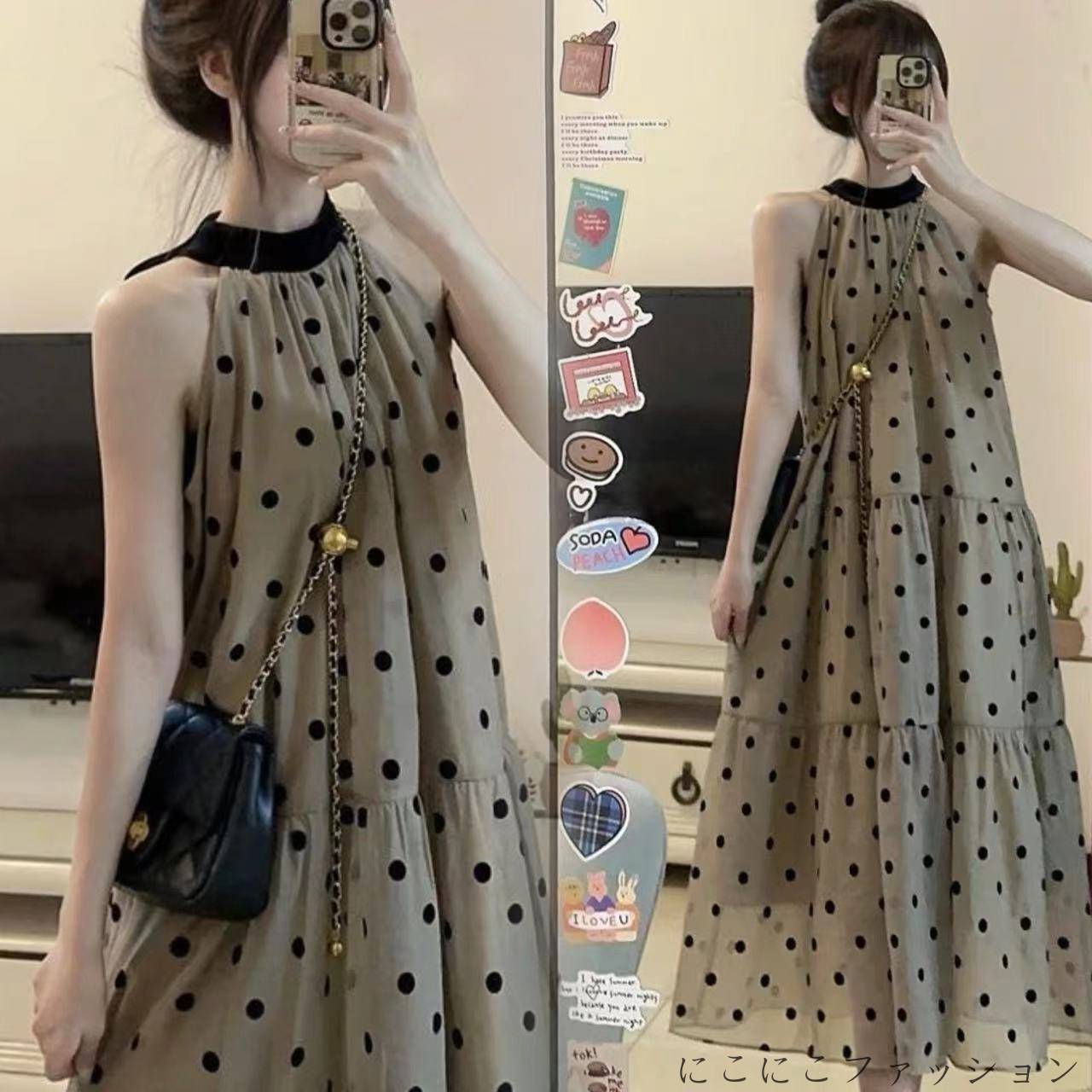 ロングワンピース レディース 夏 ノースリーブ 袖なし チュール マキシ丈 キャミワンピース ロング丈 マキシワンピース メッシュ ドット柄 水玉 春夏 aライン ゆったり 旅行 お洒落 ビーチ