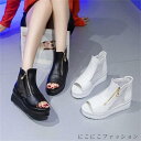 美脚サンダル 痛くない ブーツ 厚底 サマーブーツ オープントゥ ブーツサンダル レディース 歩きやすい 厚底サンダル 疲れない ウェッジソール スニーカー