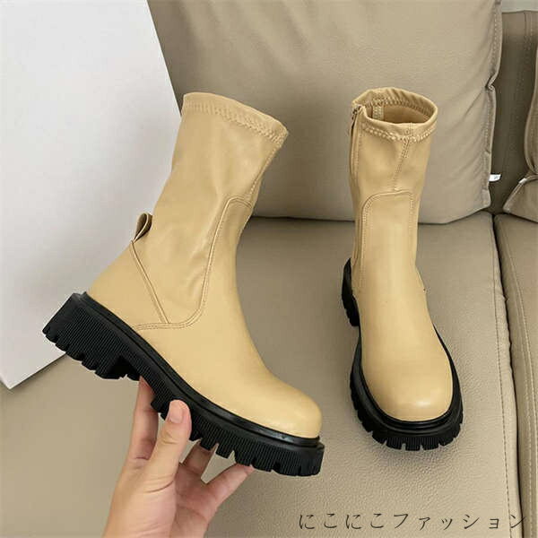新生活 ストレッチ ミドルブーツ サイドジップ 歩きやすい 秋冬 カジュアル 疲れにくい シューズ お洒落 ワークブーツ