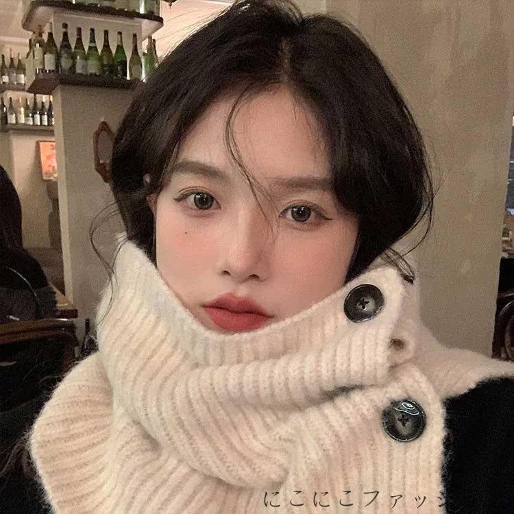 新生活 保温 着脱ラクラク? ボタン付き 秋冬 スヌード つけ襟 ネックウォーマー 偽の襟 マフラー ハイ..