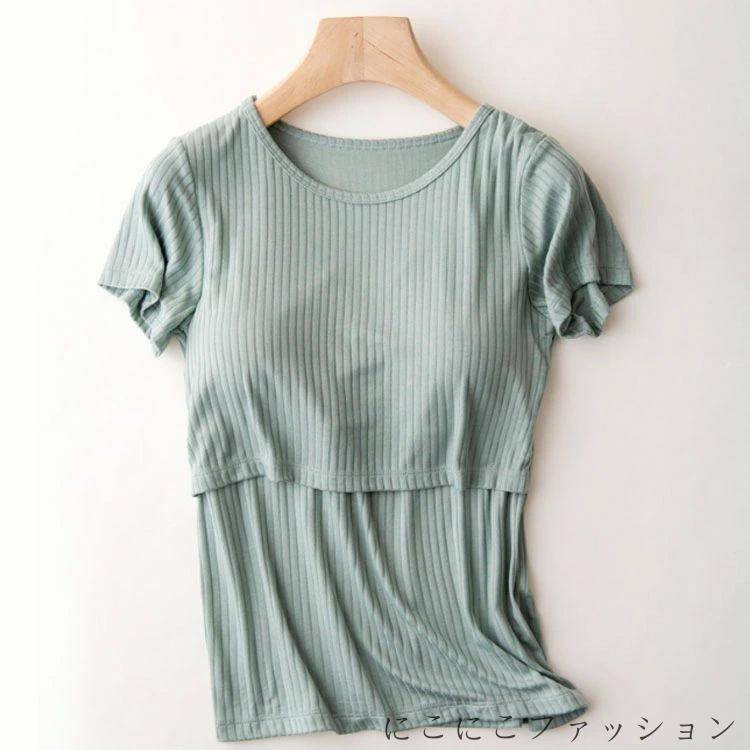 新生活 Tシャツ 授乳服 半袖 フロントクロス マタニティ 授乳服 レディース カットソー 授乳しやすい カップ付き tシャツ 無地 シンプル 授乳口付き リブ...
