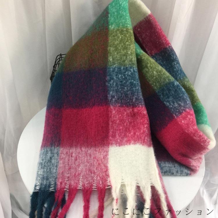 ひざ掛け マフラー フリンジ 起毛感 チェック カジュアル ネックウォーマー ふんわり 大判 かわいい 羽..