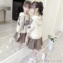 新生活 パーカーワンピース 女の子 長袖 プールオーバーパーカー 総柄スカート 異素材 切り替え ワンピース レイヤード風 重ね着風 キッズ服 こども 子供服 ガール 女児 プリント かわいい ゆったり おしゃれ 春 秋 通学 お出かけ