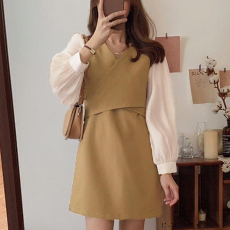 新生活 レディース ワンピース カシュクール風