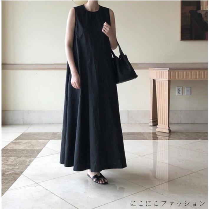 新生活 マキシワンピース レディース 夏 黒 Aラインワンピース ノースリーブ ゆったり 体型カバー 大きいサイズブラックワンピース マキシ丈 フレア 30代 40代 50代 Uネック 春 夏 ロングワンピース きれいめ インナー ルームウェア