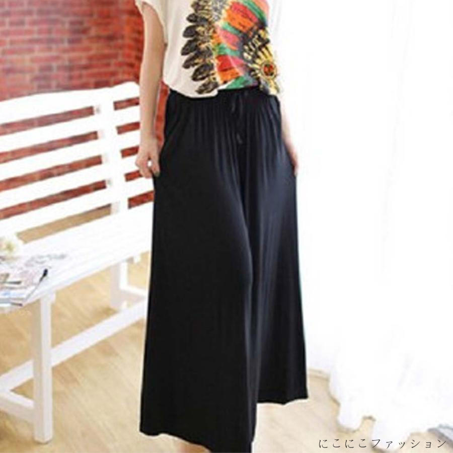 新生活 スカーチョ ゆったり ワイドパンツ レディース ウエストゴム ガウチョパンツ スカンツ