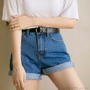 「Fashion THE SALE」50%OFF ハイウエスト デニムショートパンツ レディース 夏 ベルト付き ショーパン ロールアップ