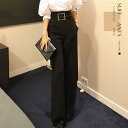 「Fashion THE SALE」50%OFF ワイドレッグパンツ ハイウェスト スーツパンツ レディース ワイドパンツ ベルト付きロングパンツ シルエット ...