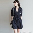 「50%OFFクーポン」新生活 サロペット オーバーオール レディース 40代 春夏新作 ショート丈 ワイドパンツ 五分袖 スーツ風オールインワン ボトムス ゆったり ビジネス 通勤OL 30代50代