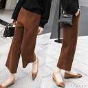 ワイドパンツ レディース 秋冬 九分丈 パンツ ラシャズボン ストレートズボン 無地 厚手 ゆったり 大きいサイズ カジュアル ボトムス 着痩せ 通勤 30代