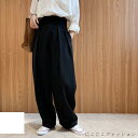 タックワイドパンツ レディース ボトムス スラックス 美シルエット マジックテープ秋 冬 春 イージーパンツ ワイドパンツ アシンメトリー