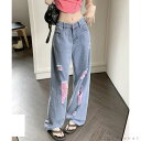ハイウエスト ストレートデニム ジーンズ 美脚脚長 ワイドパンツ 着やせ ゆったり韓国風 体型カバー カジュアルズボン