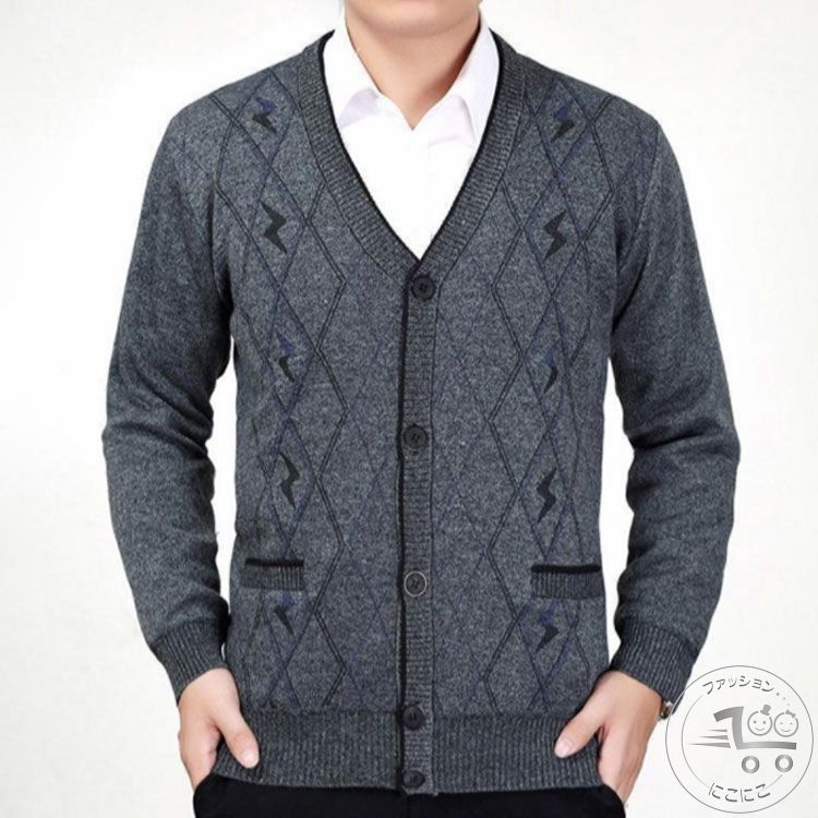 ニットセーター カーディガン メンズ 秋冬 厚手 Vネック 裏起毛 ニット セーター ビジネス 前開き カジ..