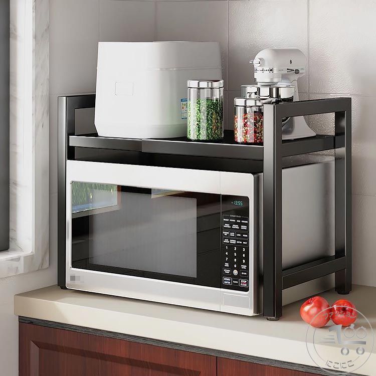 楽天にこにこファッションレンジ上ラック 伸縮 キッチンラック 家電収納 レンジ上ラック 1段 カウンター上収納 電子レンジ台 幅40-60cm 荷重75kg レンジラック 棚 冷蔵庫上ラック 調味料ラック 組み立て簡単 シンプル オシャレ