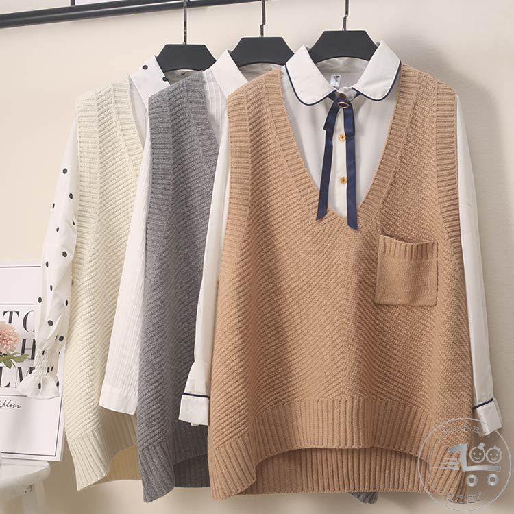 全3色×7サイズ！ニットベスト レディース ニット ベスト ノースリーブ Vネック ノースリーブニット プルオーバー トップス アシメトリー 胸ポケット 大人 可愛い シンプル 無地 秋 冬
