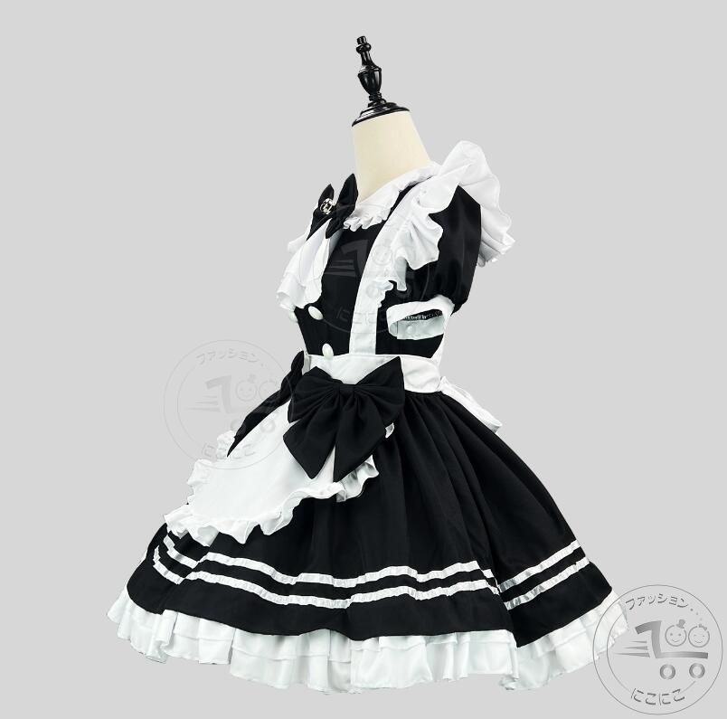 萌えメイド服 レディースロリータドレス 可愛いロリータメイド服 ハロウィンコスプレ衣装 悪魔少女ドレス 半袖コスチューム リボンフレア女装仮装 可愛い lolita ロリータエプロンドレス ウェイトレス レディース 女子 学生 萌え萌え 変装S-5XL