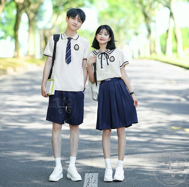 カップルペア学園制服 夏初中高生大学生お揃い衣装 スクールウェア 学園風トップス ショート丈プリーツ..
