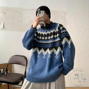 新生活 ノルディック柄 メンズ ニット 男 レディース ギフト プルオーバー クルーネックニット 春秋冬 防寒 丸首 大きサイズ uネック セーター メンズ ゆ...