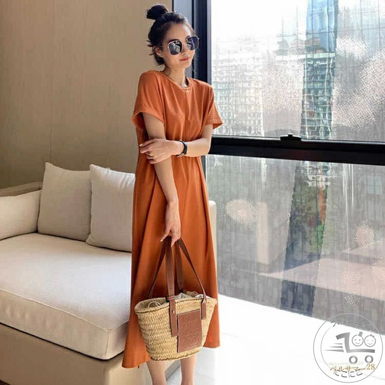 新生活 ワンピース ロング マキシ丈 無地 クルーネック バックリボン 背中リボン セクシー系 大きいサイズ 大人 楽ちん 体型カバー 着痩せ スリム