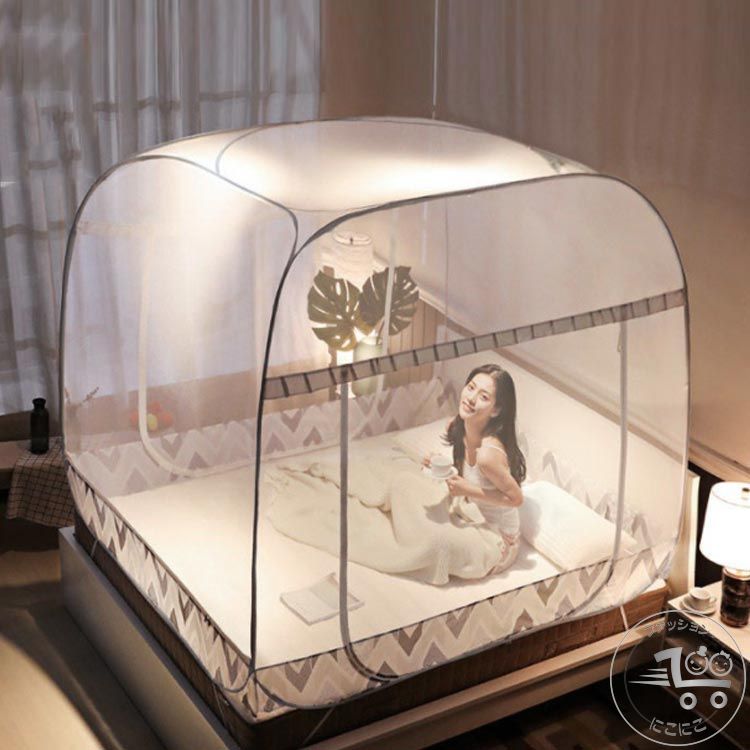 新生活 蚊帳 ワンタッチ 折りたたみ式 四角型 モスキートネット 底面付きタイプ ダブルドア 2ドアタイ..