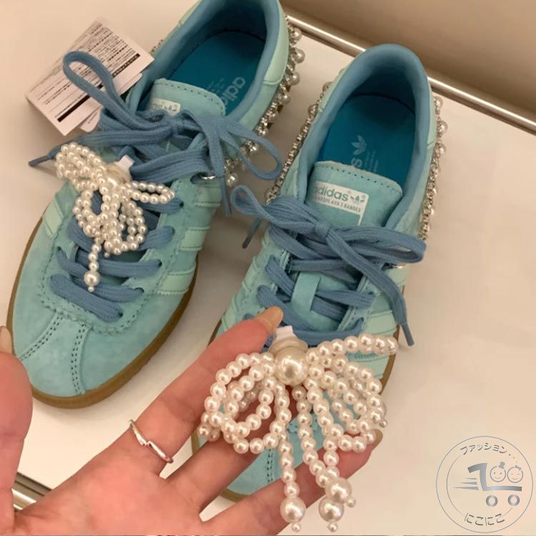 新生活 2個入り レディース スニーカーアクセサリー シューズアクセサリー スニーカーデコ パール 靴ひも 靴 韓国風 シューパーツ シューチャーム リボン 女...