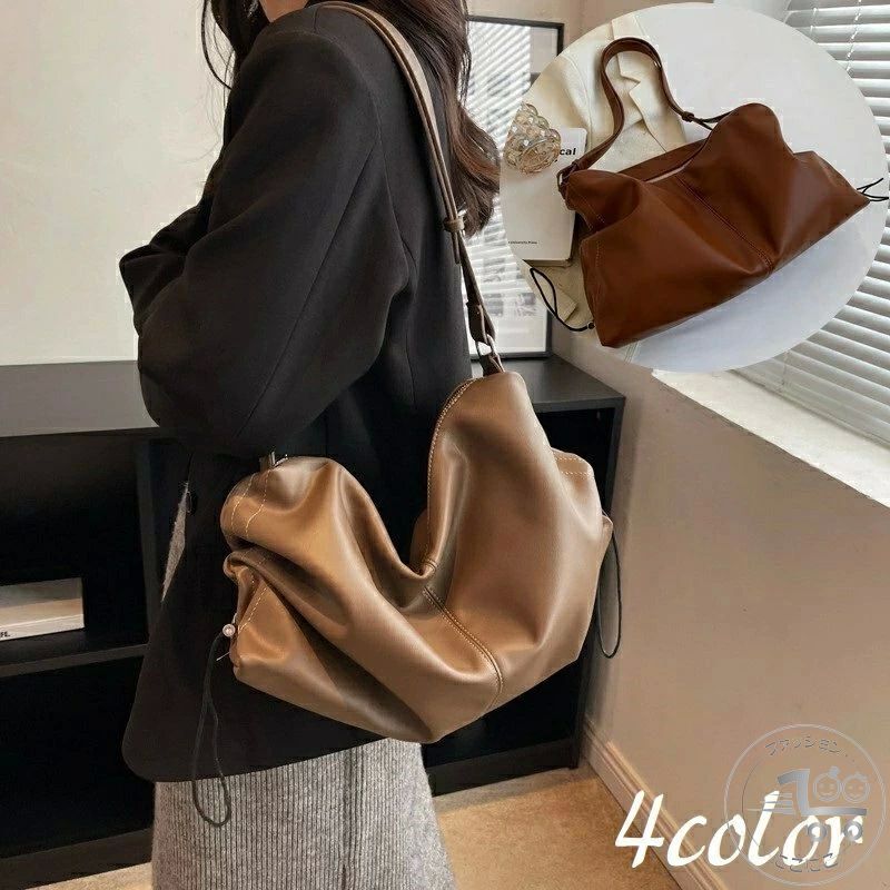 ショルダーバッグ レディース 女性 鞄 カバン ハンドバッグ 手提げ フェイクレザー ファスナー ショルダーベルト長さ調節可 内ポケット付き 単色 無地 おしゃれ カジュアル かわいい きれいめ お出かけ 通勤 シンプル 黒 茶
