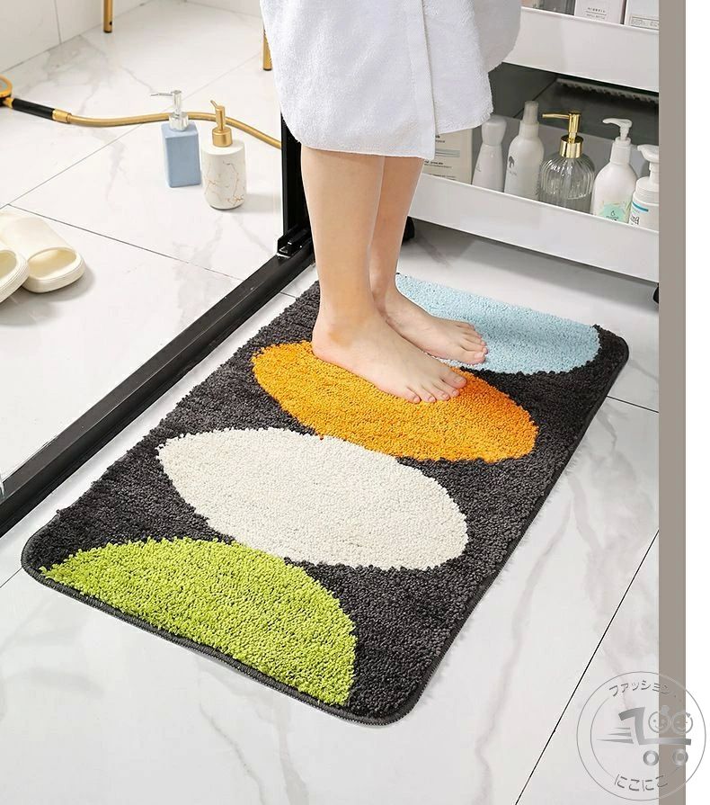 新生活 バスマット 足拭きマット 48×78cm 長方形 滑り止め 防滑 ふわふわ 吸水 速乾 洗える 猫柄 リーフ柄 可愛い 浴室 バスルーム お風呂 玄関マット 洗面所