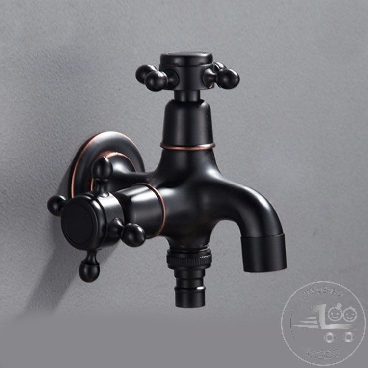 新生活 洗濯機用 蛇口 双口水栓 分岐 洗濯機用双口水栓 二股蛇口 2口水栓 マチルダ 分岐水栓 銅製 万能二口横水栓 洗濯機 表面処理 耐食性 二重水出口 二重ハンドル ガーデン 散水 混合栓 蛇口 節水 水道 アンティーク調 オシャレ