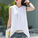 「50%OFFクーポン」新生活 夏 体型カバー ベスト 綿混 カットソー レイヤード ノースリーブtシャツ 重ね着 フード付き カジュアル レディース 春 チュニック 無地 シンプル 大きいサイズ 秋 フード付きtシャツ 薄手 ひんやり フード付き ゆったり