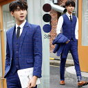 メンズスーツ チェック柄 イギリス風 3点セット 長袖ジャケット+パンツ+ベスト スリム 着痩 礼服 結婚式 花婿 撮影 スタイリッシュスーツ ビジネス スリー...