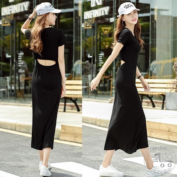 ワンピース 春 きれいめ レディース 半袖ワンピース ブラック 腰出し スカート 春 夏 セクシー マキシワンピース きれいめ 春 夏 40代 半袖 ポリエステル モダール 綿 生地 体型カバー パーティードレス 50代 30代 半袖