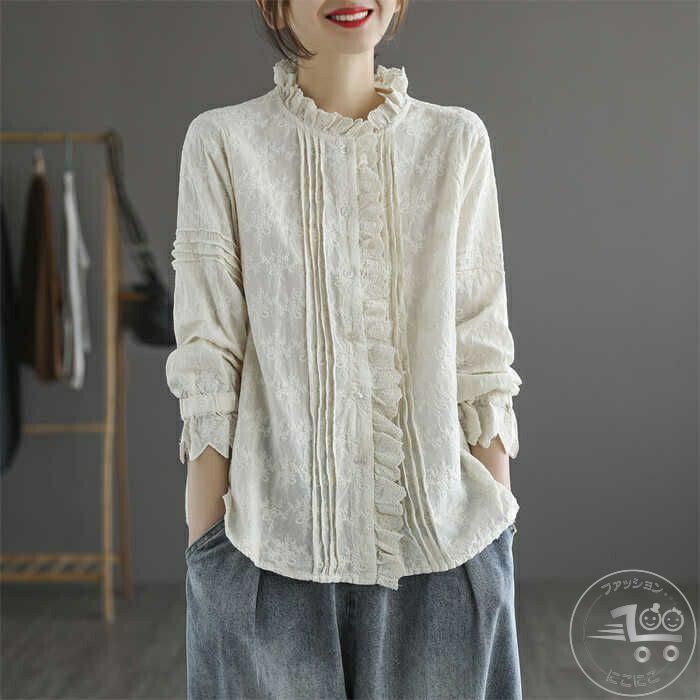 新生活 レース Tシャツ シャツ ブラウス カジュアル レディース ファッション カーディガン 長袖 刺繍 体型カバー 大きいサイズ おしゃれ かわいい 春 夏 秋 冬 秋服 OL 通勤 可愛い レディース シャツ シンプル フェミニン