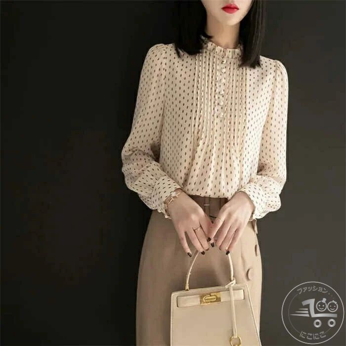 新生活 シャツ ブラウス シフォン ブラウス シャツブラウス とろみシャツ レディース 長袖 トップス ドット柄 着痩せ 大人 おしゃれ フォーマル オフィス 通勤 OL きれいめ 上品 シンプル かわいい 可愛い 春 夏 秋 冬 大きいサイズ