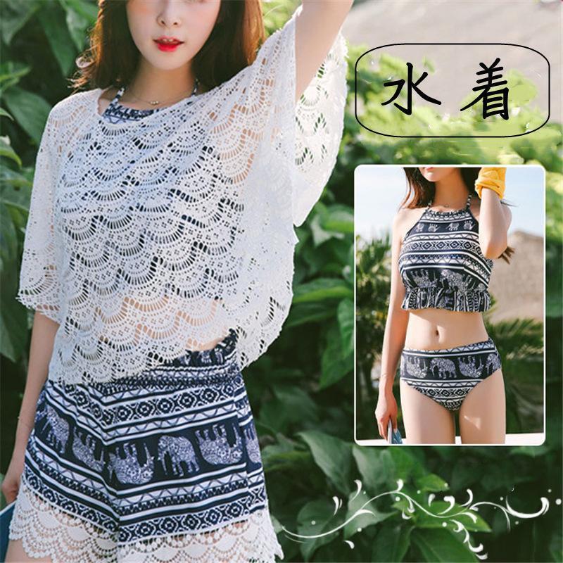 Rakuten - 体型カバー水着 3点セット ショートパンツ シースルー 水泳 セバレート Tシャツ ラッシュガード レディース レース タンキニ 水着