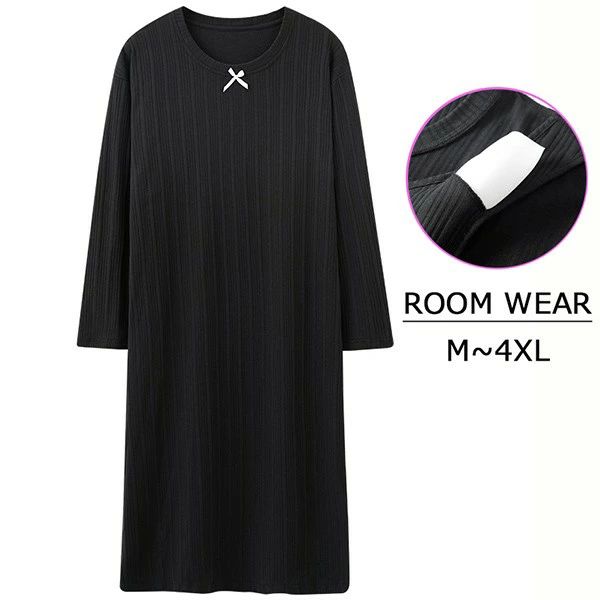 リラックス 誕生日 部屋着 ブラック 黒 夏 ゆったり 2XL ルームウェア お家時間 ギフト M コットン L 4XL プレゼント ワンピース 寝間着 db233s1s1x1 ラウンドネック 大きいサイズ 秋 冬 レディース 長袖 XL パット付き ぽっちゃり 3XL パジャマ ピンク 春 女性 かわいい