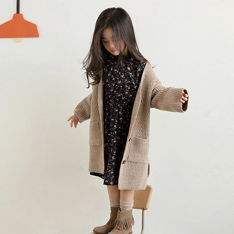 カーディガン 女の子 キッズ ニットセー 長袖 ロング丈 ジュニア