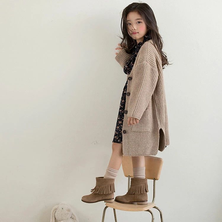 カーディガン 女の子 キッズ ニットセー 長袖 ロング丈 ジュニア