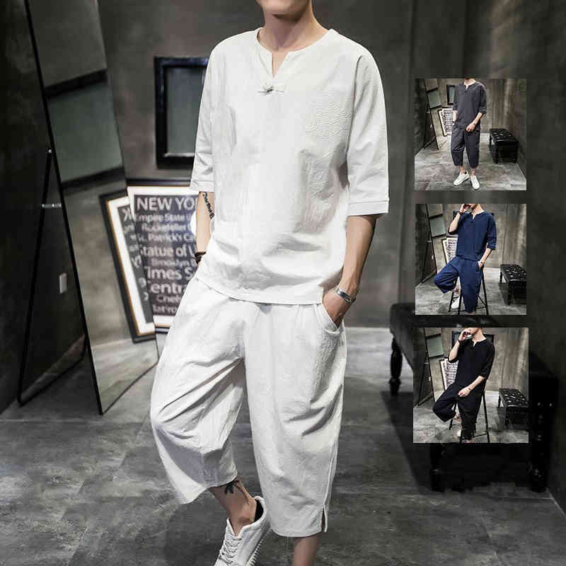 セットアップ 七分丈 薄手 リネン 春夏 2021新作 半袖 トップス