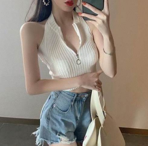 袖なし レディース ノー ショート丈 ニットソー トップス ベスト