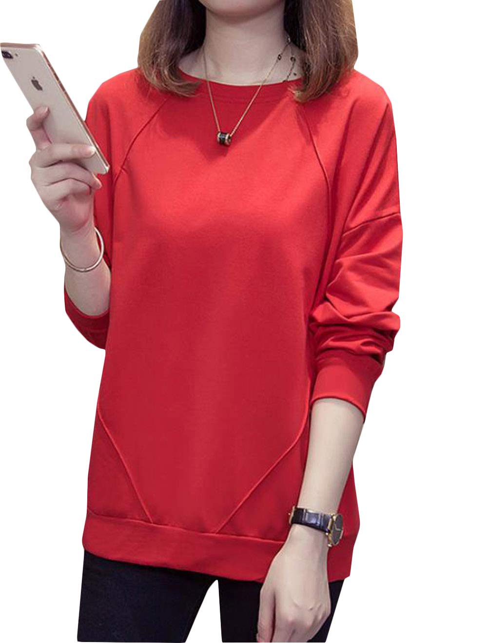 黒 薄手 大きめ インナー シンプル レディース トレーナー 春 長袖 秋 クルーネックス カットソー ウェ..