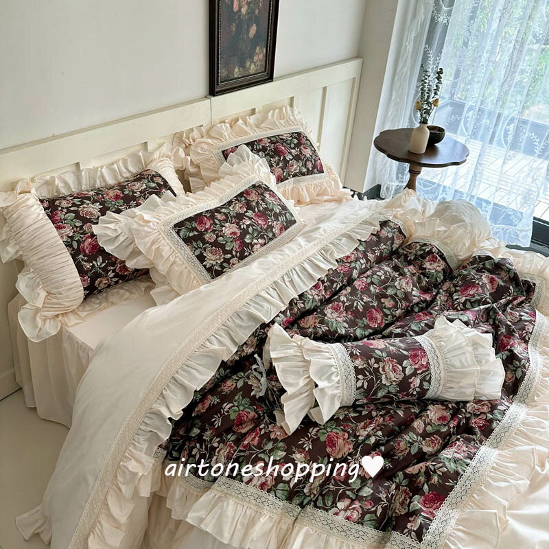 全4色 布団カバーセット ベージュ 白 花柄 フレア フリル 韓国風 寝具カバーセット 3点セット 4点セット 綿100% ベッド用品 掛け布団カバー シングル セミダブル ダブル コットン100% プリント花柄 ロマンチック 寝室 新生活 インテリア