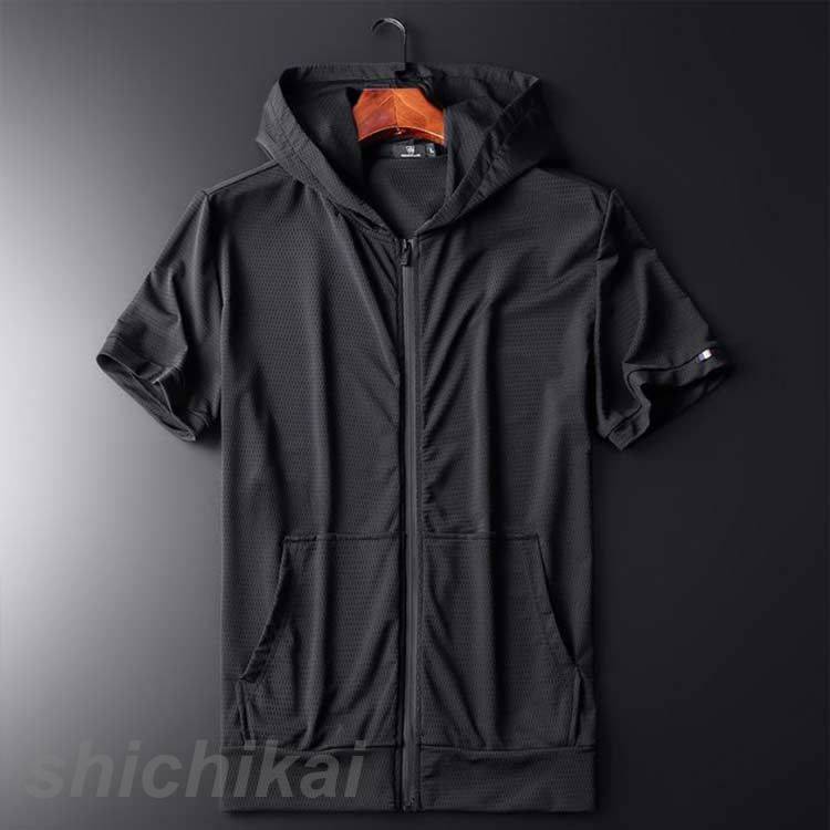 ストレッチ 半袖tシャツ 夏服 薄手 パーカー フード付 メッシュ