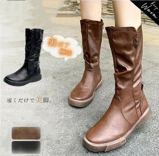 ぺたんこ サイドジップ ミドルブーツ 大きいサ 2023 レディース
