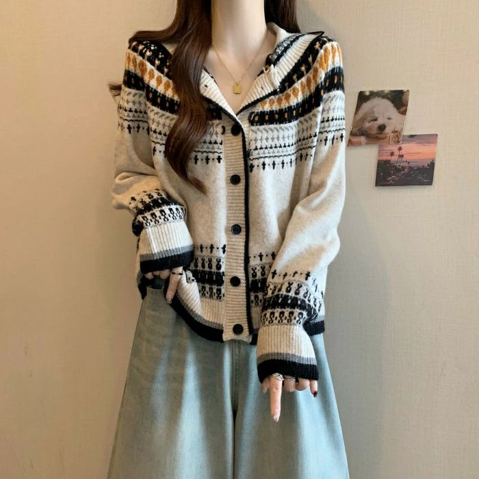 カーディガン ノルディック 羽織り ニット トップス ジャケット